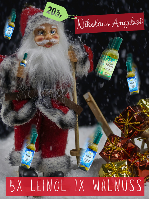 Nikolausangebot: 5x Leinöl + 1 Walnussöl
